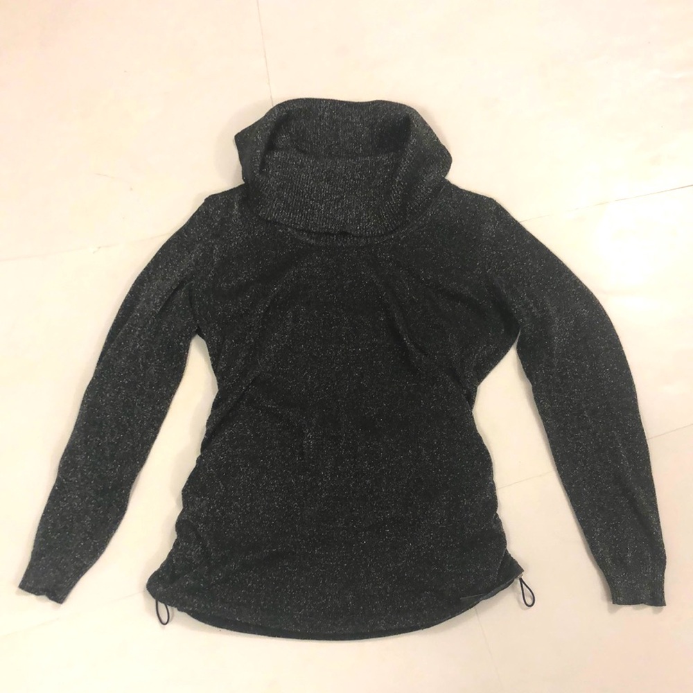 Michael Kors M Sweater Metallic Silver Cowl Neck Long Sleeve Toggles Rouchd side